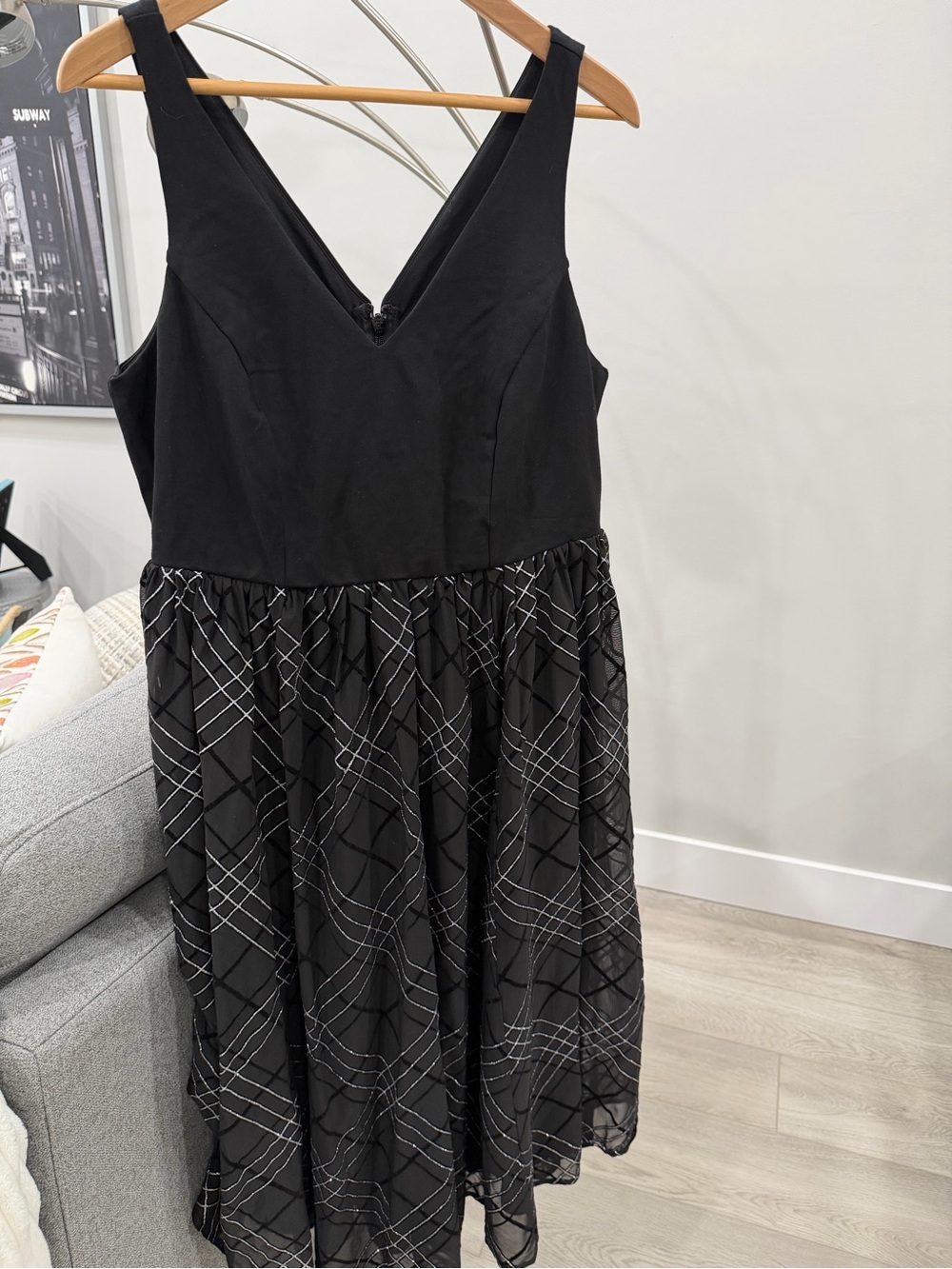 torrid Black V-Neck Sleeveless Midi Dress with Plaid Overlay Skirt